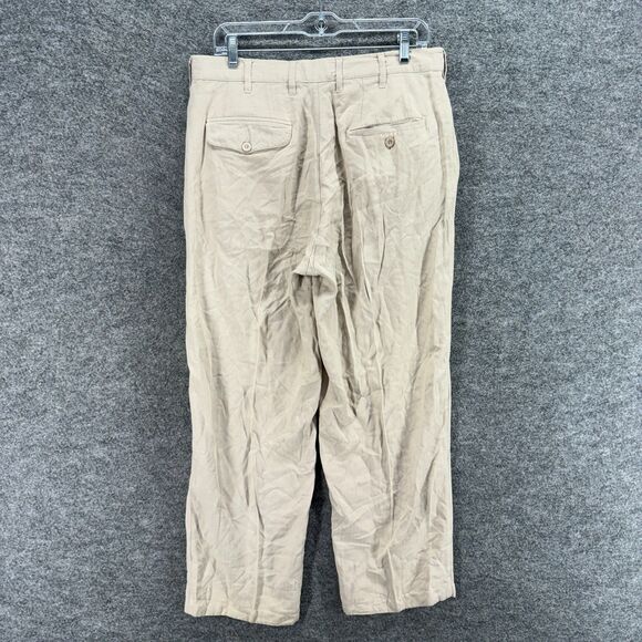 Outback Rider Dress Pants Men 34 Beige Mid Rise Pleated Straight Rayon Pockets - Picture 2 of 7